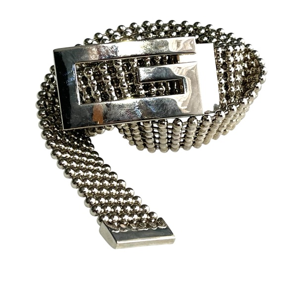 Guess Y2K Silver 6 Row Ball Chain Mesh Belt G Logo Buckle - Picture 1 of 11